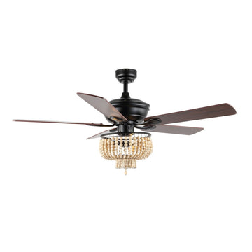Opal 52" Farmhouse Rustic Wood Bead Shade LED Ceiling Fan With Remote - JONATHAN Y
